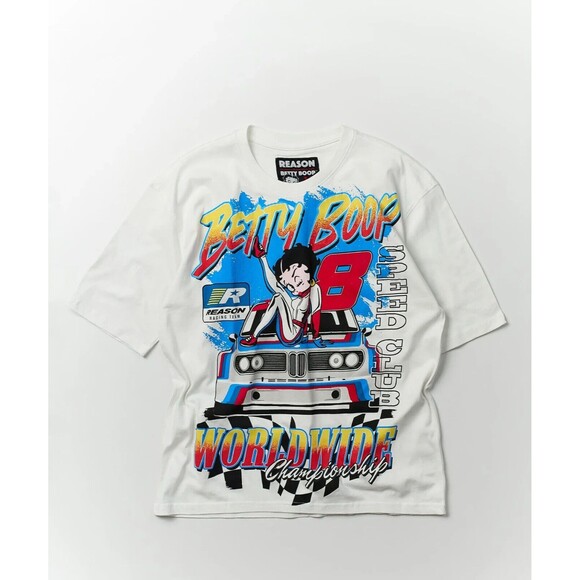 Betty Boop Reason Men’s White Racing Short Sleeve Graphic T-Shirt  Tee XXL - Picture 2 of 10